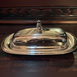 Vintage Silver-Plated Covered Butter Dish with Pineapple Finial